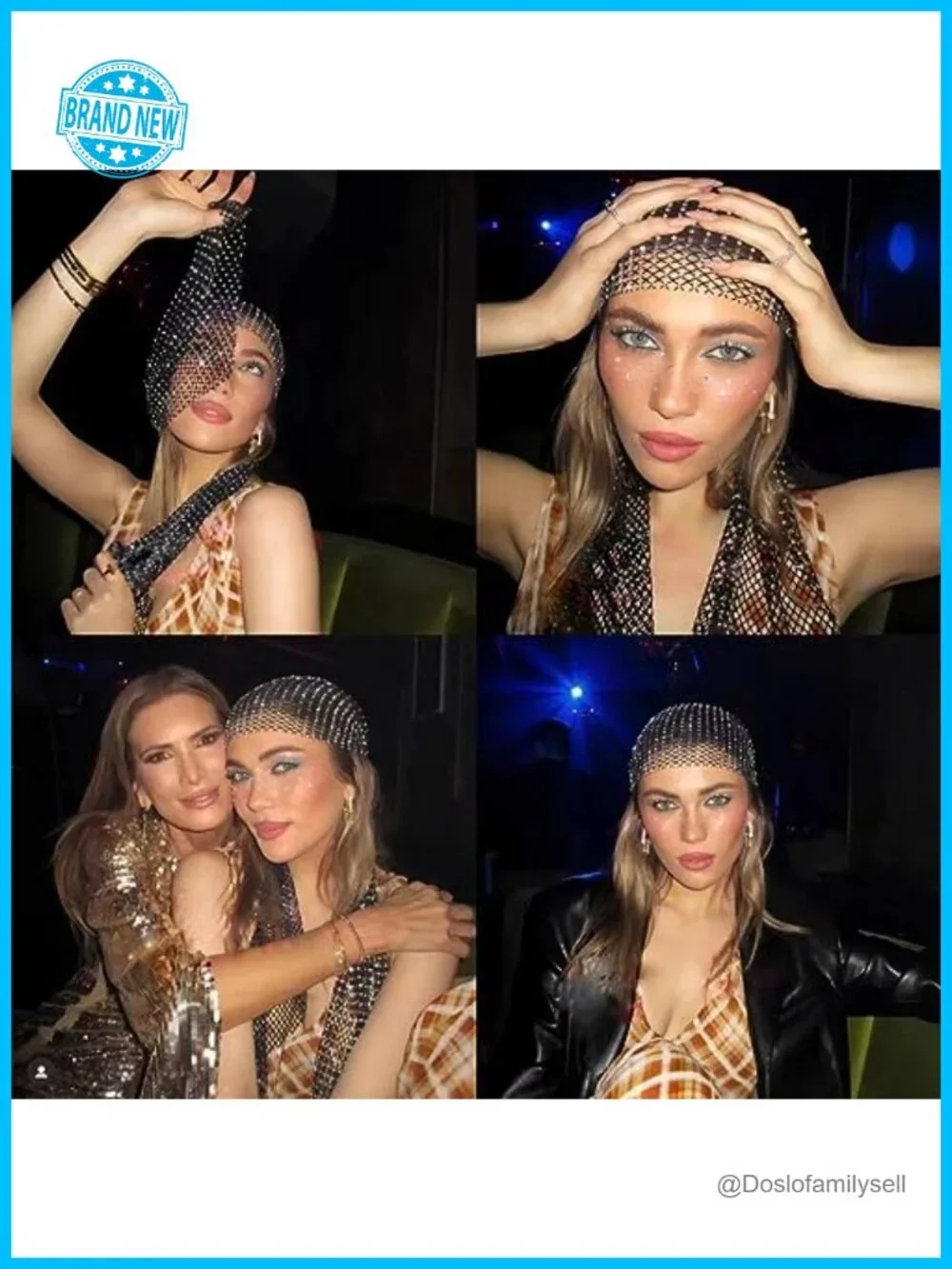 Rhinestone Mesh Headbands for Women - Stretchy Crystal Nightclub Hair Wraps